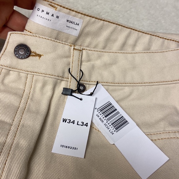 NWT! W34xL34 TopMan straight leg jeans cream color - Picture 7 of 10